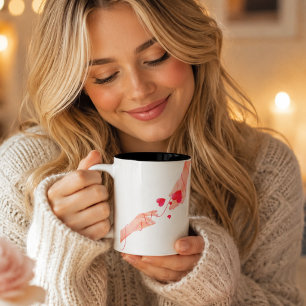 Caneca De Café Grande "Corda Vermelha Romântica do Destino Mãos & Coraçõ