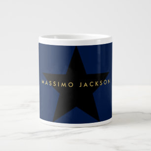 Caneca De Café Grande Cores Douradas Azuis Estrela Preta Profissional Te