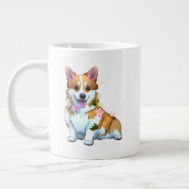 Caneca De Café Grande Corgi de laranja-branca para um humor positivo