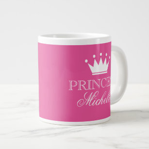 Caneca De Café Grande Coroa de princesa rosa personalizada com tamanho s
