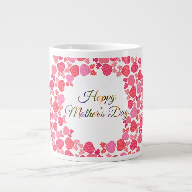 Caneca De Café Grande Coroa do Dia das Mães Feliz  (Frente)