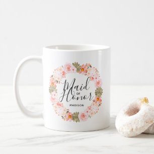 Caneca De Café Grande Coroa Floral Moderna de Noiva com Tons de P