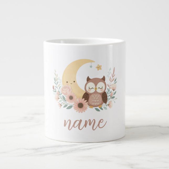 Caneca De Café Grande Coruja-bebê bonita com lua (Frente)
