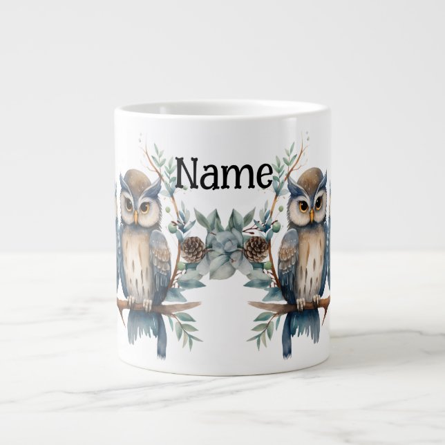 Caneca De Café Grande Coruja de inverno personalizada (Frente)