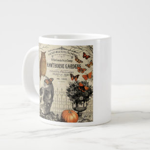 Caneca De Café Grande Coruja e crânio de Halloween, uma jovem vintage