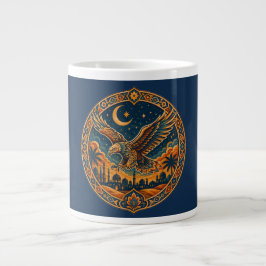 Caneca De Café Grande Coruja Mística Árabe Crescente Lua Arte do Deserto