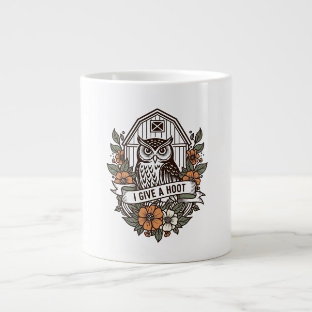 Caneca De Café Grande Coruja retrô 'Eu dou uma design (Frente)