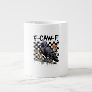 Caneca De Café Grande Corvo Floral, F-Caw-F Pássaro Engraçado FCAWF Lua