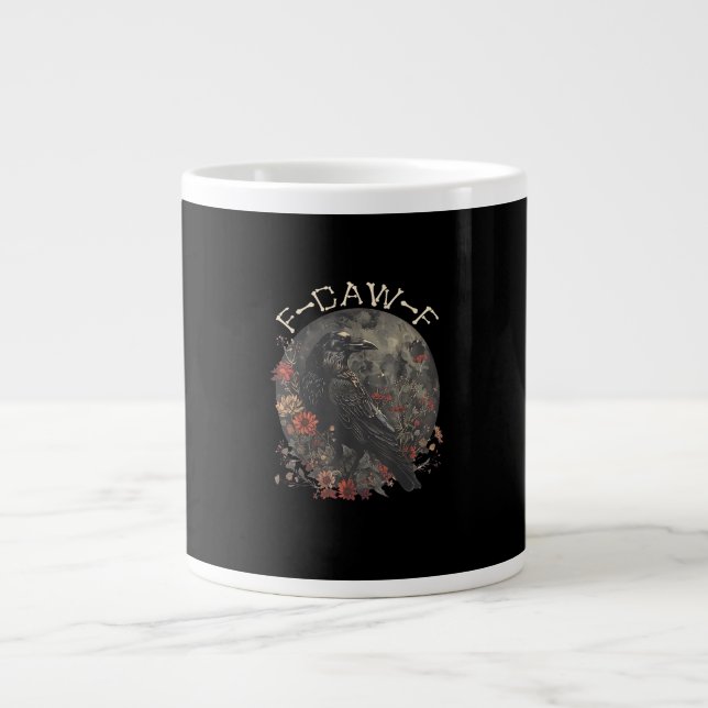 Caneca De Café Grande Corvo Passaro F-Caw-F Engraçado Dizendo Gráfico Cr (Frente)