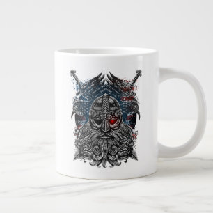 Caneca De Café Grande Corvos de Odin e espadas Mitologia Viking EUA band