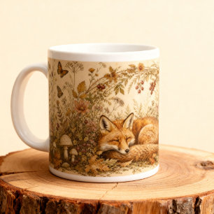Caneca De Café Grande Cottagecore Animal Raposa Adormecida Floresta Vint