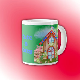 Caneca De Café Grande Cottagecore Cozy & Bonito colorido em verde |