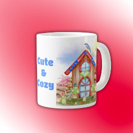 Caneca De Café Grande Cottagecore Cozy e Bonito colorido em branco |