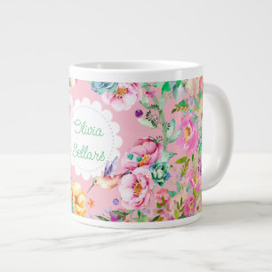 Caneca De Café Grande Cottagecore Hummingbird