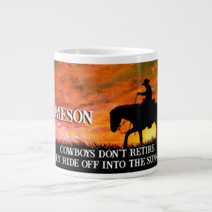 Caneca De Café Grande Cowboy, Cavalo e Aposentação Sunset