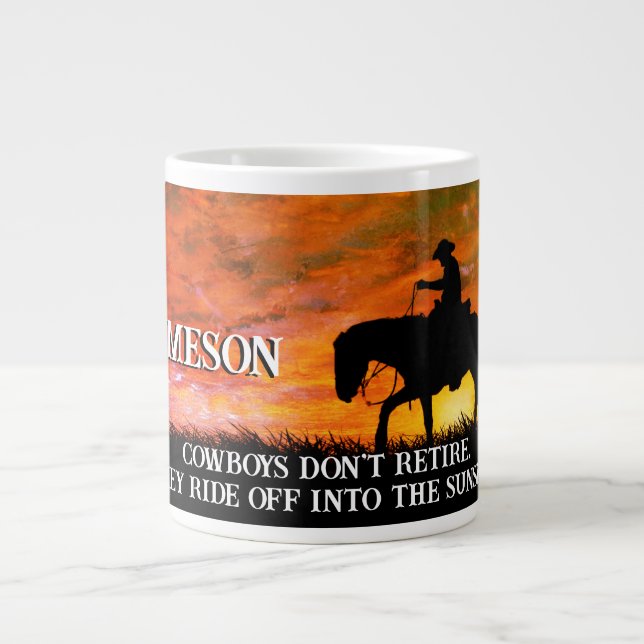Caneca De Café Grande Cowboy, Cavalo e Aposentação Sunset (Frente)