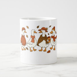 Caneca De Café Grande Cozy Autumn Geese - Fall Season Animal Illustratio