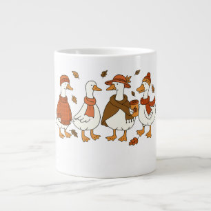 Caneca De Café Grande Cozy Autumn Geese - Fall Season Animal Illustratio