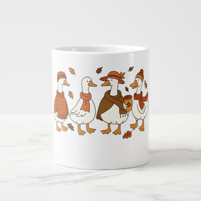 Caneca De Café Grande Cozy Autumn Geese - Fall Season Animal Illustratio (Frente)
