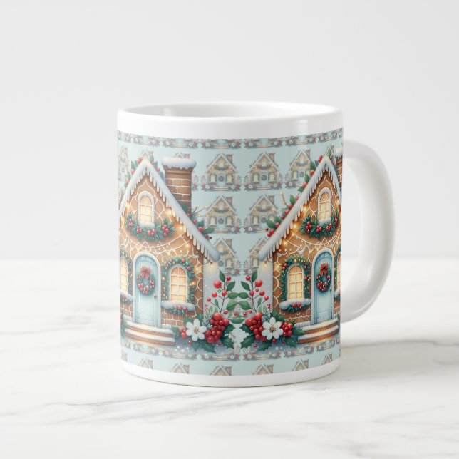 Caneca De Café Grande Cozy Gingerbread House Holiday Illustration (Frente Esquerda)