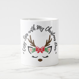 Caneca De Café Grande Cozy Sips with My Christmas Deer” – Cute Reindeer