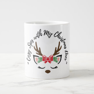 Caneca De Café Grande Cozy Sips with My Christmas Deer” – Cute Reindeer