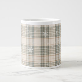 Caneca De Café Grande Cozy Winter Plaid & Snowflake Holiday Design