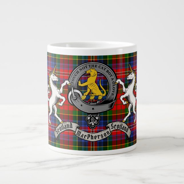 Caneca De Café Grande Crachá MacPherson/McPherson c/Tartan Personalizado (Frente)