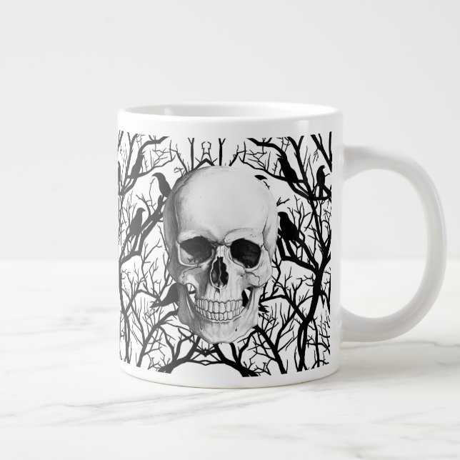 Caneca De Café Grande Crânio E Crows Halloween Jumbo Mug (Direita)