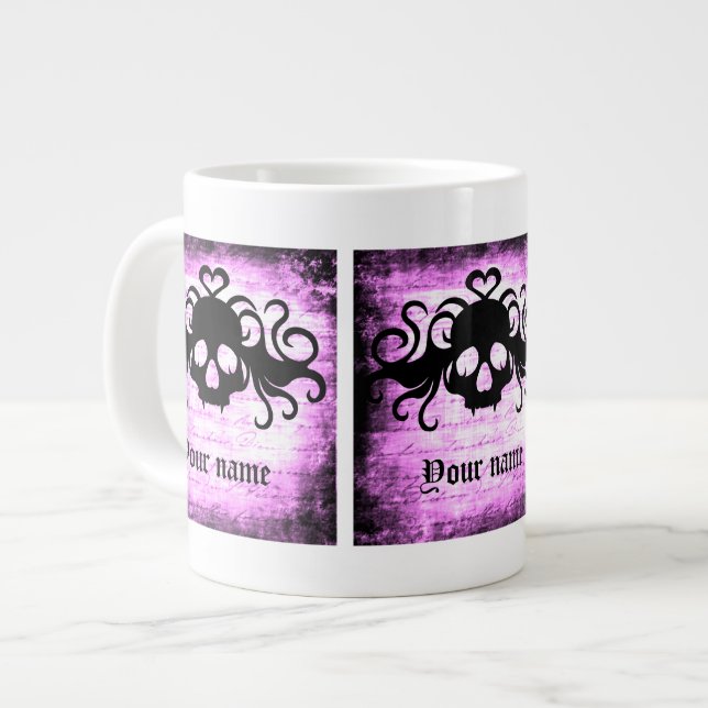 Caneca De Café Grande Crânio romântico gótico (Frente Esquerda)