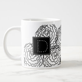 Caneca De Café Grande Cravo Monograma Desenhado à Mão Floral