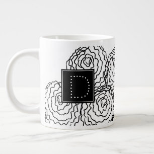 Caneca De Café Grande Cravo Monograma Desenhado à Mão Floral