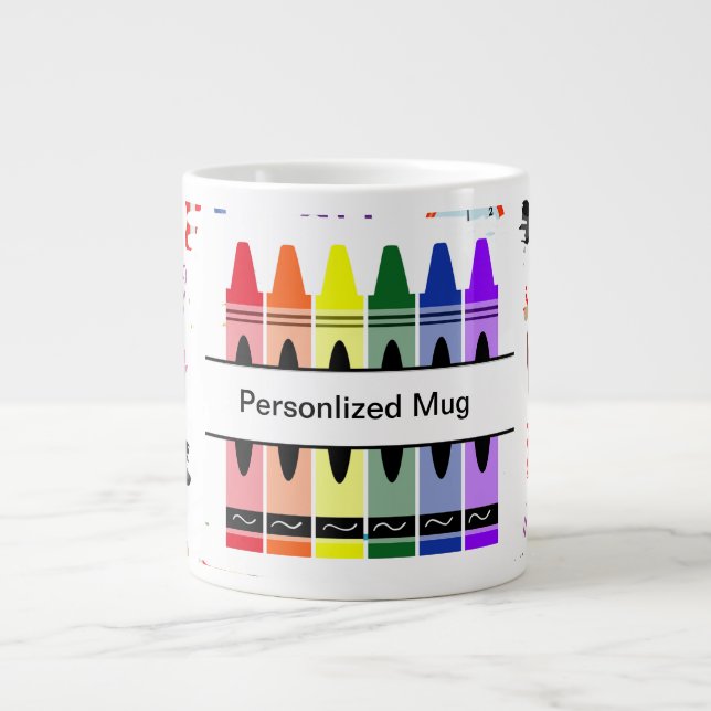 Caneca De Café Grande Crayon Personalizado de Volta à Escola (Frente)