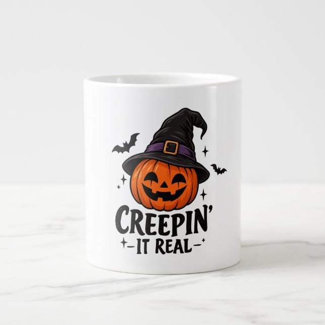 Caneca De Café Grande Creepin' It Real Halloween (Frente)