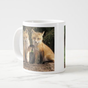 Caneca De Café Grande cria de Raposa Vermelha em frente à toca Vulpes vu