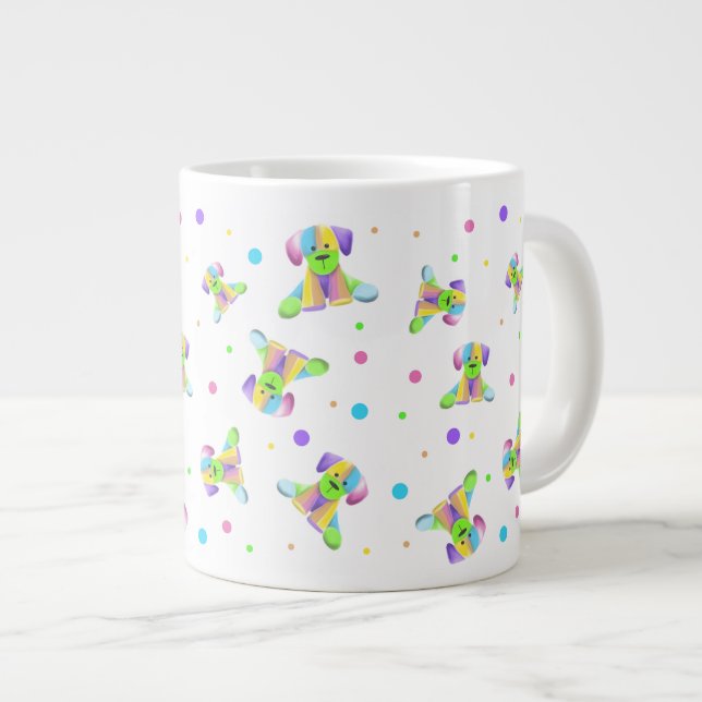 Caneca De Café Grande crianças arco-íris cachorro cachorrinho bolinhas c (Frente Esquerda)