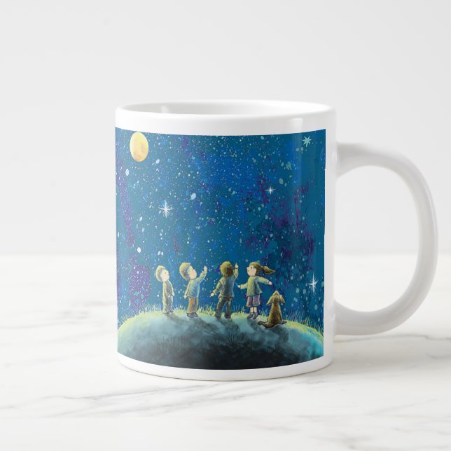 Caneca De Café Grande Crianças Olhando O Céu Noturno (Direita)