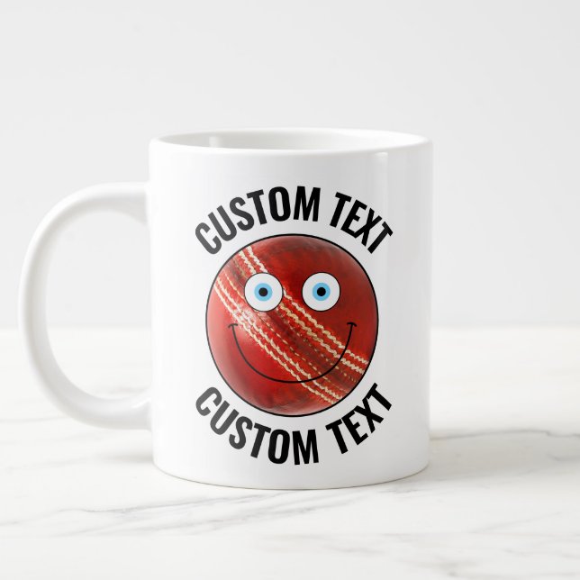 Caneca De Café Grande Cricket Ball Personalizado Face Feliz e Texto Pers (Esquerda)