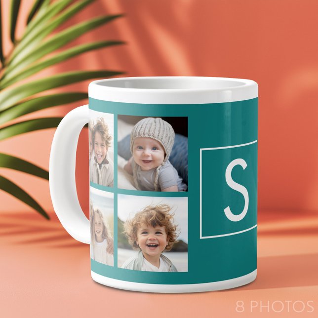 Caneca De Café Grande Crie seu próprio Monograma Personalizado de Colage (Custom Photo Collage Mug)