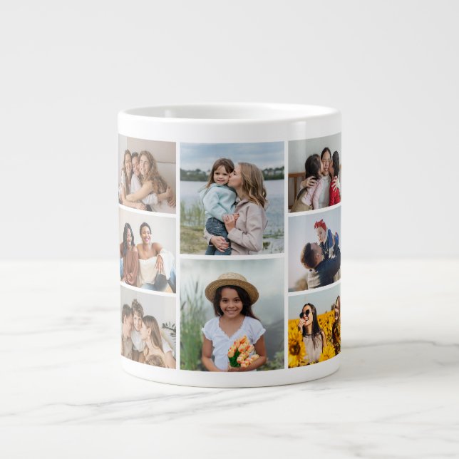 Caneca De Café Grande Crie sua própria colagem de 8 fotos (Frente)