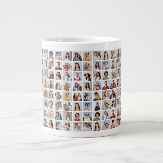 Caneca De Café Grande Crie Sua Própria Colagem de 96 Fotos (Frente)