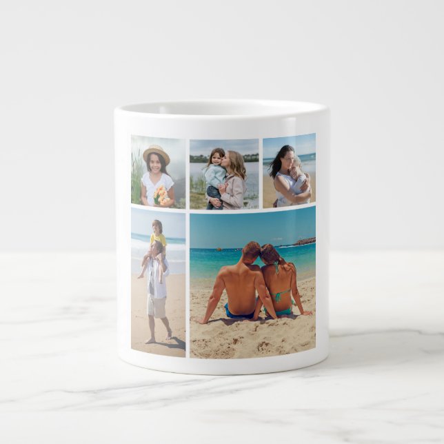Caneca De Café Grande Crie sua própria colagem de fotos (Frente)
