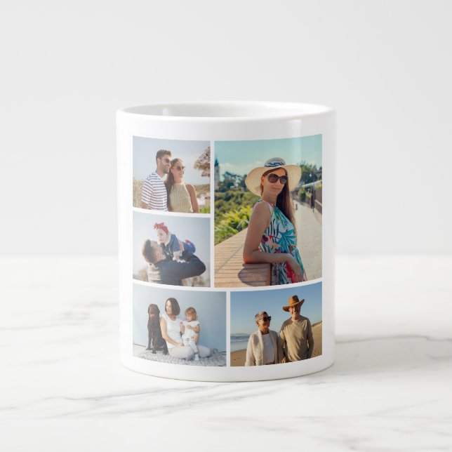 Caneca De Café Grande Crie sua própria colagem de fotos (Frente)