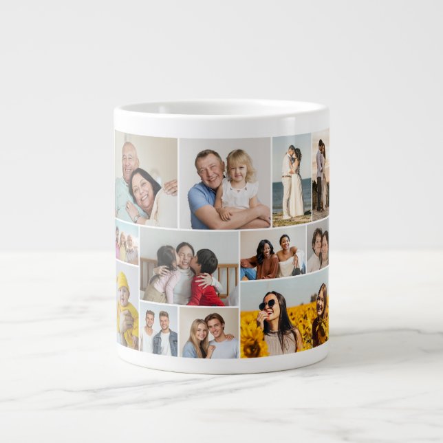 Caneca De Café Grande Crie Sua Própria Colagem De Fotos 12 (Frente)