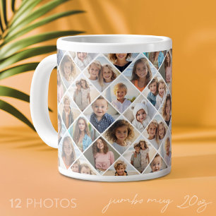 Caneca De Café Grande Crie uma Colagem de Fotos Personalizada com 12 Fot