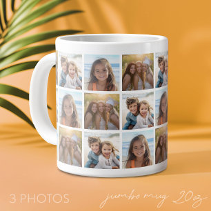 Caneca De Café Grande Crie uma Colagem de Fotos Personalizada com 3 Foto