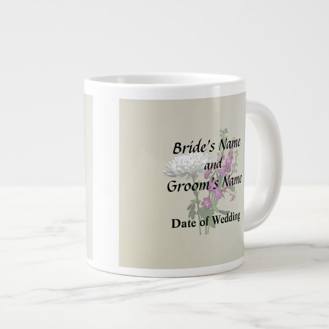 Caneca De Café Grande Crisântemos Brancos e Boca-de-Leão Roxa (Frente Esquerda)