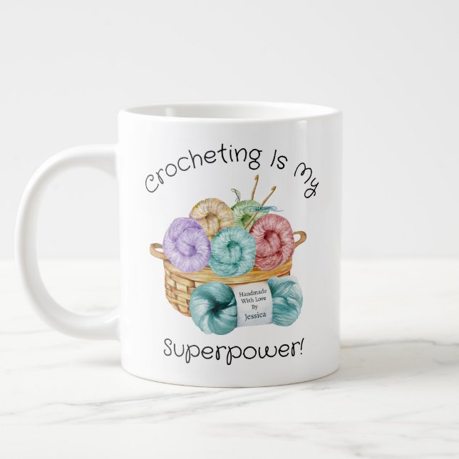 Caneca De Café Grande Crochê É Meu Superpoder Personalizado (Esquerda)