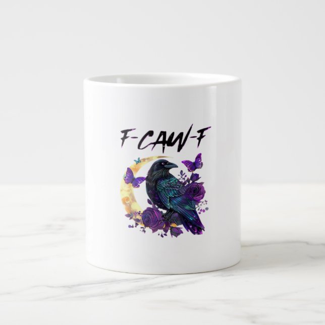 Caneca De Café Grande Crow F Caw F Funny Bird Moon Gothic Design (Frente)