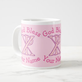 Caneca De Café Grande Cruz Cristã Chi Ro Rosa em Personalizado Rosa
